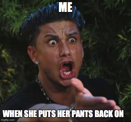 DJ Pauly D Meme | ME; WHEN SHE PUTS HER PANTS BACK ON | image tagged in memes,dj pauly d | made w/ Imgflip meme maker