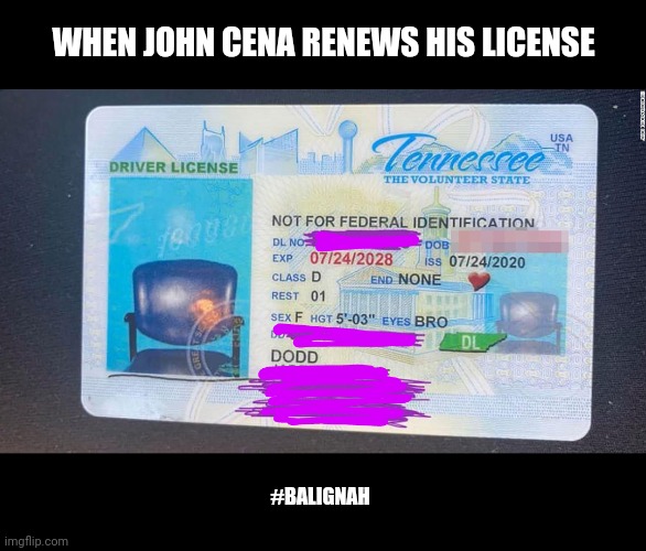 Invisible man |  WHEN JOHN CENA RENEWS HIS LICENSE; #BALIGNAH | image tagged in john cena,wwe,original meme,funny memes | made w/ Imgflip meme maker
