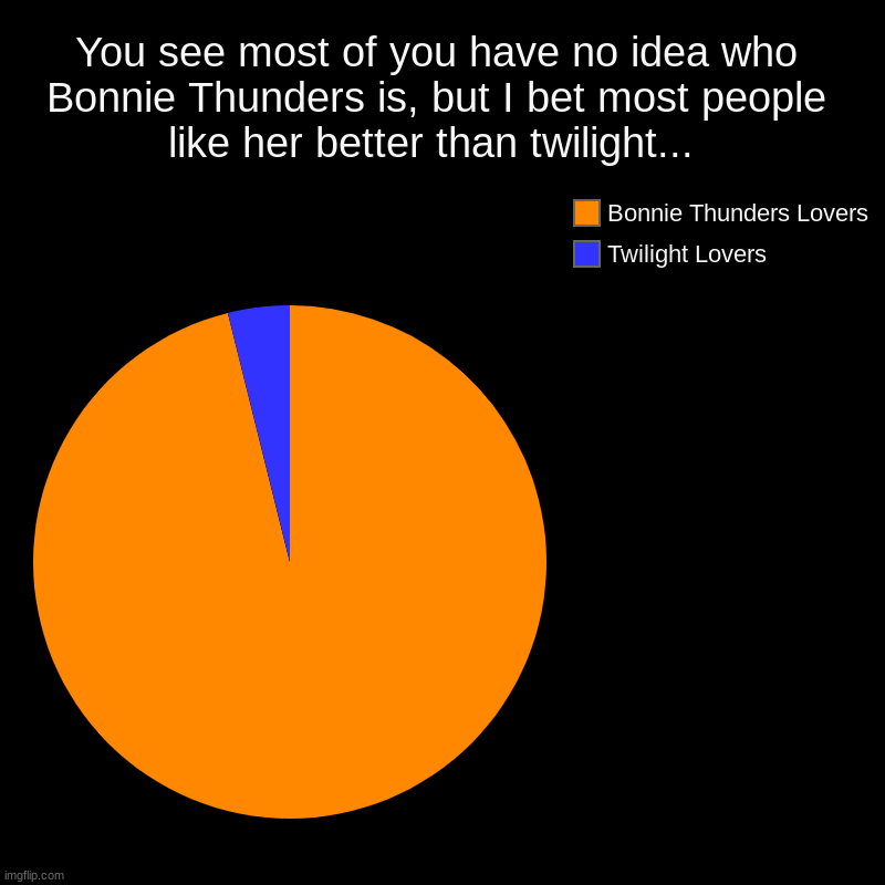 You see most of you have no idea who Bonnie Thunders is, but I bet most people like her better than twilight...  | Twilight Lovers, Bonnie T | image tagged in charts,pie charts | made w/ Imgflip chart maker