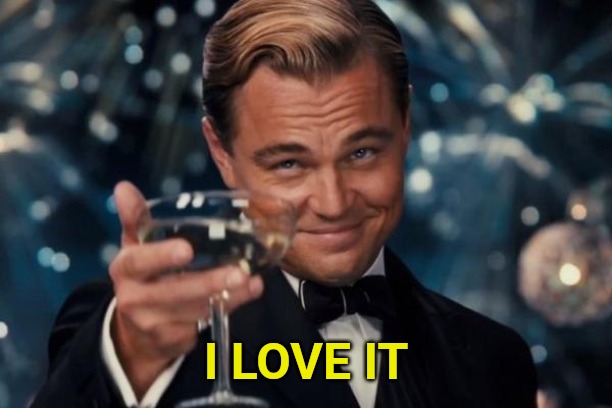 Leonardo Dicaprio Cheers Meme | I LOVE IT | image tagged in memes,leonardo dicaprio cheers | made w/ Imgflip meme maker