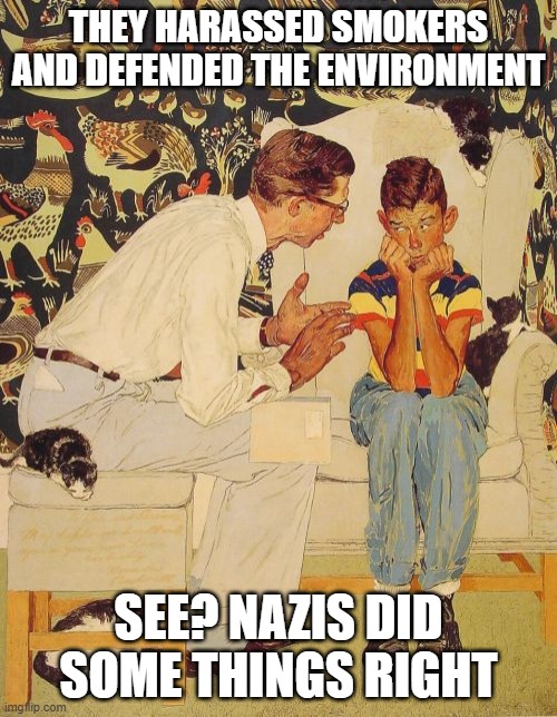 The Problem Is | THEY HARASSED SMOKERS AND DEFENDED THE ENVIRONMENT; SEE? NAZIS DID SOME THINGS RIGHT | image tagged in memes,the problem is | made w/ Imgflip meme maker