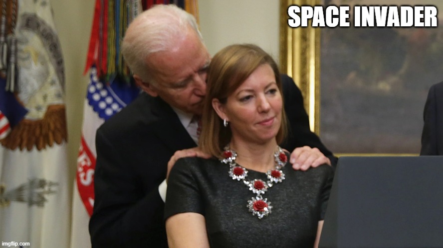 Joe Biden Sniffs Hair | SPACE INVADER | image tagged in joe biden sniffs hair | made w/ Imgflip meme maker