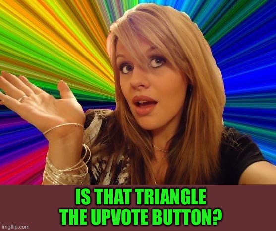 Dumb Blonde Meme | IS THAT TRIANGLE THE UPVOTE BUTTON? | image tagged in memes,dumb blonde | made w/ Imgflip meme maker