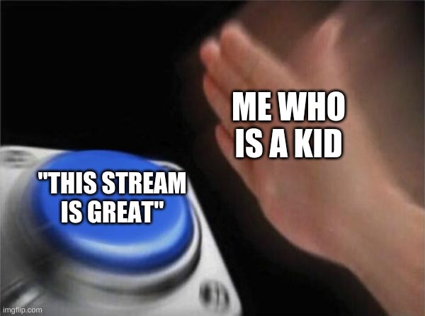 Lol hate me all ya want but I like this stream xD | ME WHO IS A KID; "THIS STREAM IS GREAT" | image tagged in memes,blank nut button | made w/ Imgflip meme maker
