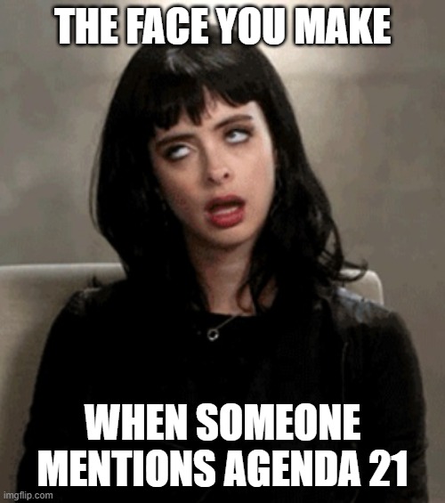 eye roll | THE FACE YOU MAKE; WHEN SOMEONE MENTIONS AGENDA 21 | image tagged in eye roll,agenda | made w/ Imgflip meme maker
