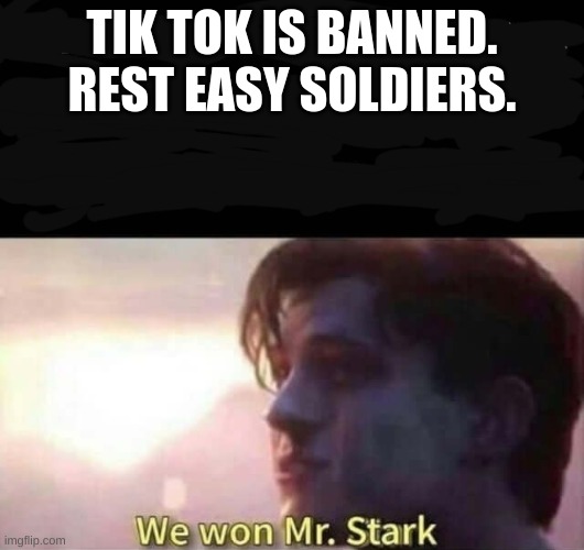 We won Mr. Stark | TIK TOK IS BANNED. REST EASY SOLDIERS. | image tagged in we won mr stark | made w/ Imgflip meme maker