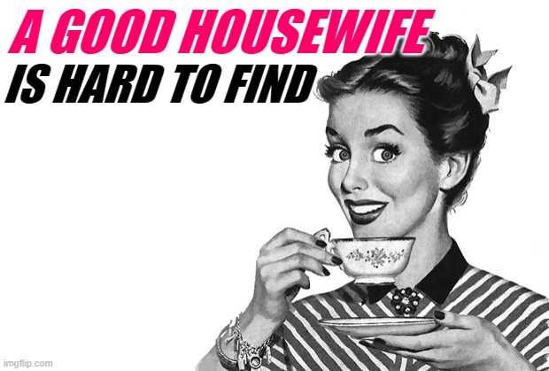 A Good Housewife | A GOOD HOUSEWIFE; IS HARD TO FIND | image tagged in 1950s housewife,sayings,marriage,women | made w/ Imgflip meme maker