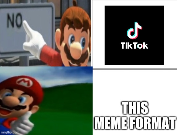 Mario Drakeposting | THIS MEME FORMAT | image tagged in mario drakeposting | made w/ Imgflip meme maker
