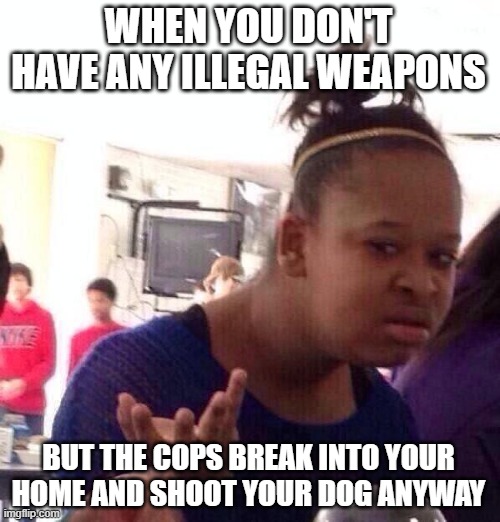 I've reached the point where I'm not even disappointed in Detroit anymore. | WHEN YOU DON'T HAVE ANY ILLEGAL WEAPONS; BUT THE COPS BREAK INTO YOUR HOME AND SHOOT YOUR DOG ANYWAY | image tagged in memes,black girl wat | made w/ Imgflip meme maker