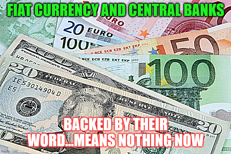 NESARA | FIAT CURRENCY AND CENTRAL BANKS; BACKED BY THEIR WORD...MEANS NOTHING NOW | image tagged in money | made w/ Imgflip meme maker