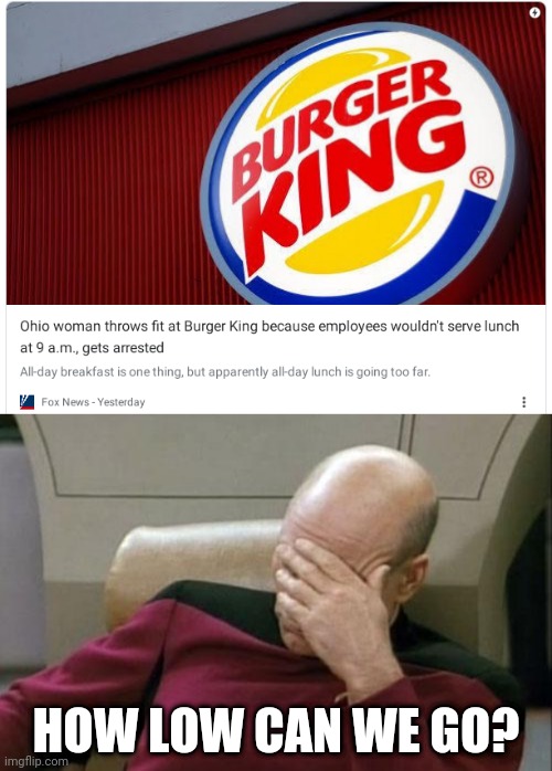 *Facepalm* | HOW LOW CAN WE GO? | image tagged in memes,captain picard facepalm | made w/ Imgflip meme maker