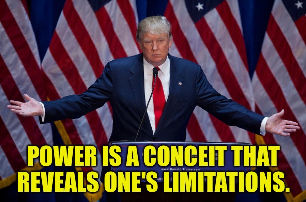 Donald Trump | POWER IS A CONCEIT THAT REVEALS ONE'S LIMITATIONS. | image tagged in donald trump | made w/ Imgflip meme maker