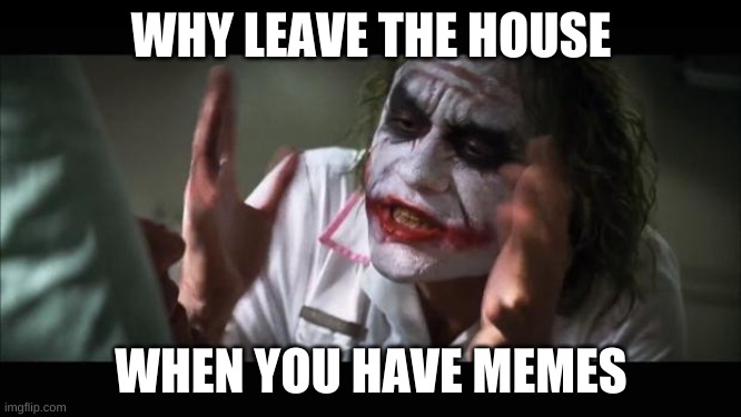 And everybody loses their minds | WHY LEAVE THE HOUSE; WHEN YOU HAVE MEMES | image tagged in memes,and everybody loses their minds | made w/ Imgflip meme maker
