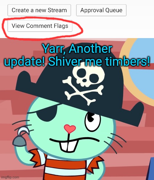 New Update on Imgflip! (Comment Flags) | Yarr, Another update! Shiver me timbers! | image tagged in russell the pirate otter htf,imgflip,updates | made w/ Imgflip meme maker