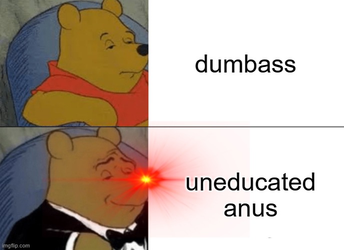 Tuxedo Winnie The Pooh Meme | dumbass; uneducated anus | image tagged in memes,tuxedo winnie the pooh | made w/ Imgflip meme maker