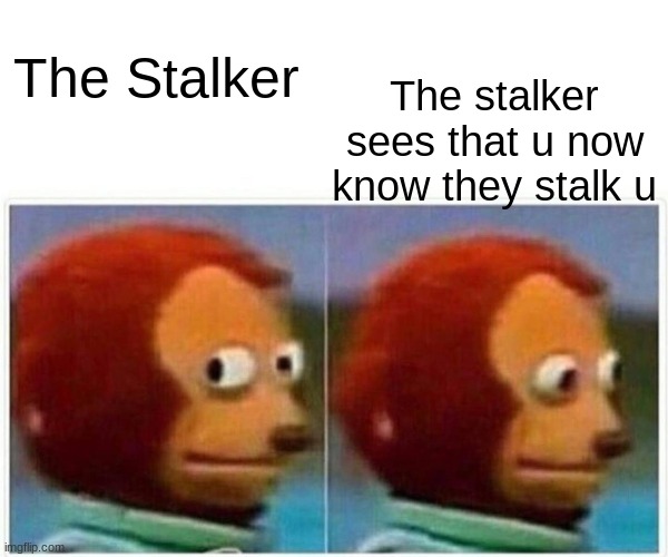 the stalker | The stalker sees that u now know they stalk u; The Stalker | image tagged in memes,monkey puppet | made w/ Imgflip meme maker