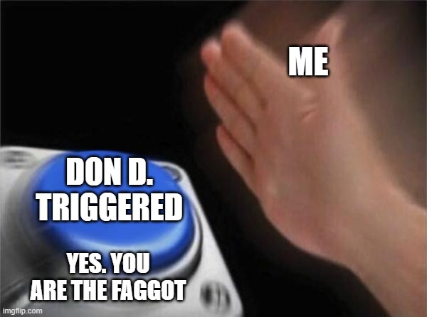 Blank Nut Button Meme | ME; DON D. TRIGGERED; YES. YOU ARE THE FAGGOT | image tagged in memes,blank nut button | made w/ Imgflip meme maker