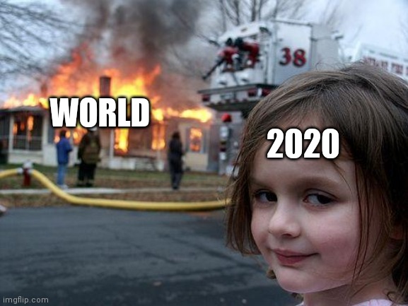 The world | 2020; WORLD | image tagged in disaster girl,fun,memes | made w/ Imgflip meme maker