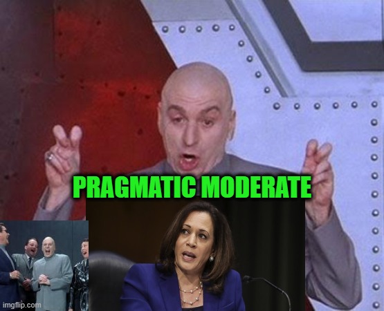 Fake News Marketing Strategy | PRAGMATIC MODERATE | image tagged in memes,dr evil laser,kamala harris | made w/ Imgflip meme maker