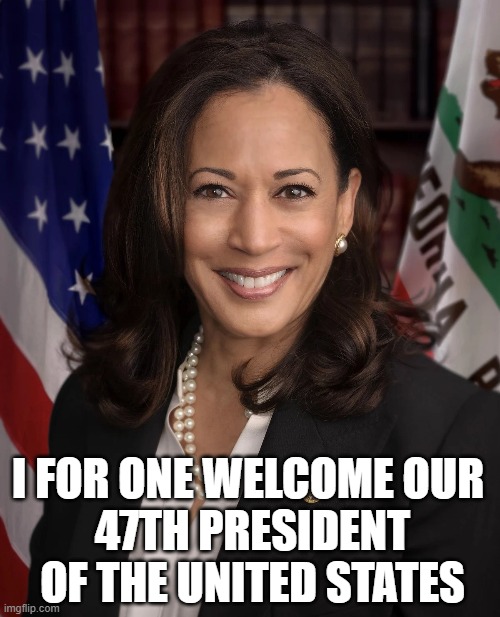 And I look forward to criticizing her policies. | I FOR ONE WELCOME OUR 
47TH PRESIDENT OF THE UNITED STATES | image tagged in president | made w/ Imgflip meme maker