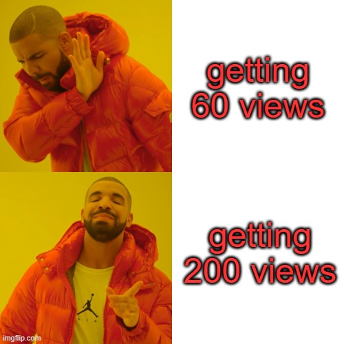 Drake Hotline Bling Meme | getting 60 views; getting 200 views | image tagged in memes,drake hotline bling | made w/ Imgflip meme maker