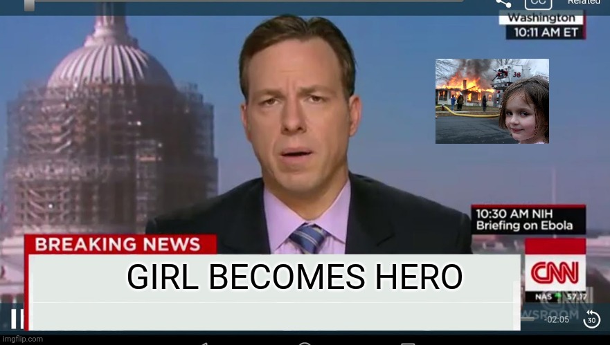 cnn breaking news template | GIRL BECOMES HERO | image tagged in cnn breaking news template | made w/ Imgflip meme maker