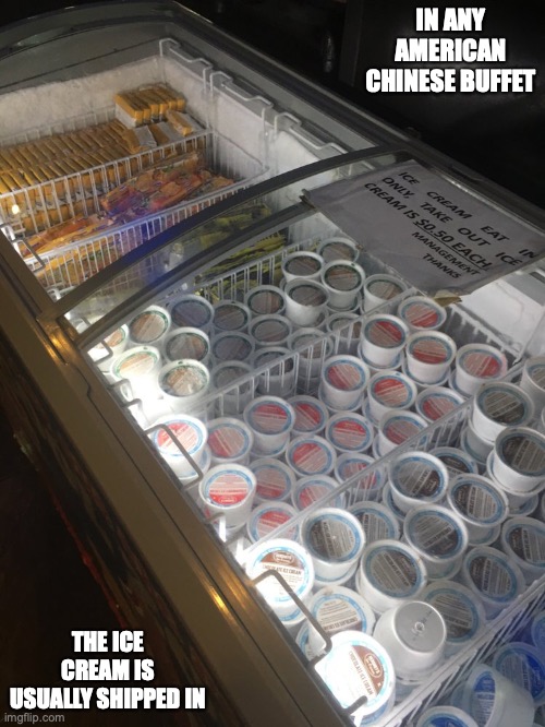 Ice Cream Counter | IN ANY AMERICAN CHINESE BUFFET; THE ICE CREAM IS USUALLY SHIPPED IN | image tagged in buffet,restaurant,memes | made w/ Imgflip meme maker