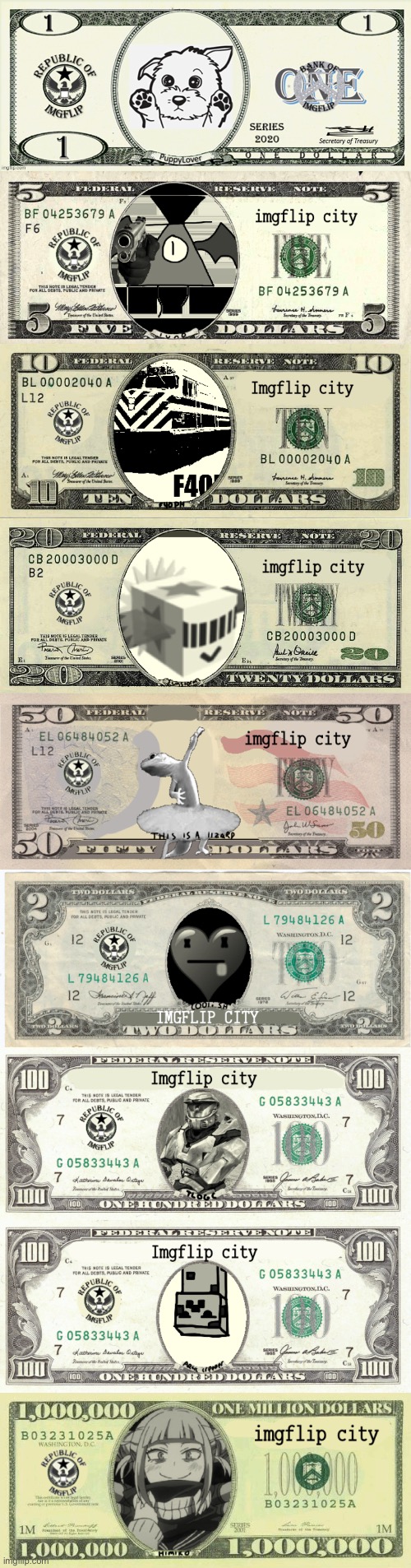 Some low quality imgflip money (Didn’t make the 1$ bill one) | made w/ Imgflip meme maker