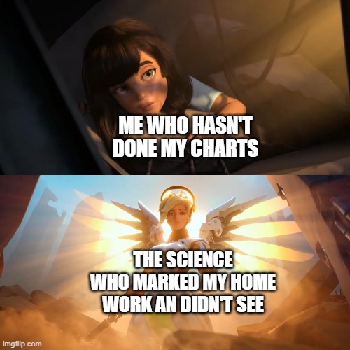 Overwatch Mercy Meme | ME WHO HASN'T DONE MY CHARTS; THE SCIENCE WHO MARKED MY HOME WORK AN DIDN'T SEE | image tagged in overwatch mercy meme | made w/ Imgflip meme maker