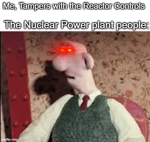 Wallace turns into Wensleydale Man | The Nuclear Power plant people:; Me, Tampers with the Reactor Controls | image tagged in surprised wallace,memes,dank memes | made w/ Imgflip meme maker