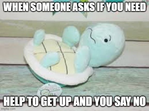NOT ACCEPTING HELP UP | WHEN SOMEONE ASKS IF YOU NEED; HELP TO GET UP AND YOU SAY NO | image tagged in meme,funny,squirrtel,pokemon,kid friendly | made w/ Imgflip meme maker