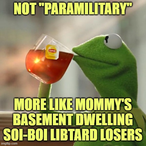 But That's None Of My Business Meme | NOT "PARAMILITARY" MORE LIKE MOMMY'S BASEMENT DWELLING SOI-BOI LIBTARD LOSERS | image tagged in memes,but that's none of my business,kermit the frog | made w/ Imgflip meme maker