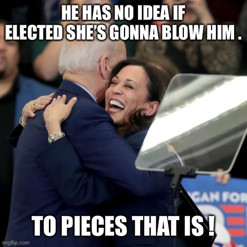 Joe Biden Kamala Harris | HE HAS NO IDEA IF ELECTED SHE’S GONNA BLOW HIM . TO PIECES THAT IS ! | image tagged in joe biden kamala harris | made w/ Imgflip meme maker