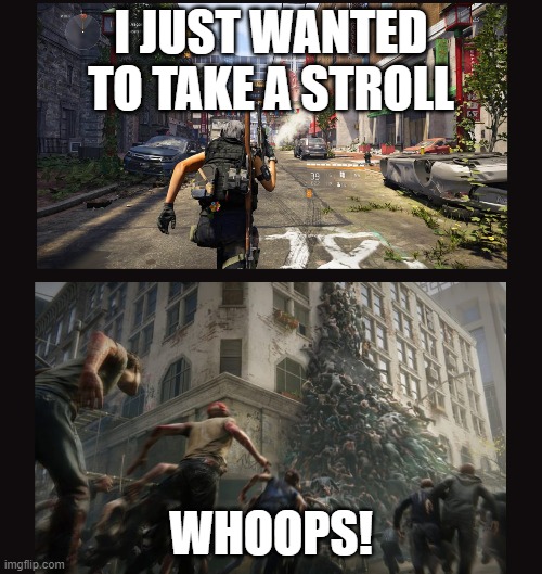 Where are you? Oh.....WTF?! | I JUST WANTED TO TAKE A STROLL; WHOOPS! | image tagged in where are you ohwtf | made w/ Imgflip meme maker