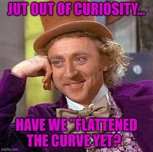 Creepy Condescending Wonka | JUT OUT OF CURIOSITY... HAVE WE "FLATTENED THE CURVE YET? | image tagged in memes,creepy condescending wonka | made w/ Imgflip meme maker