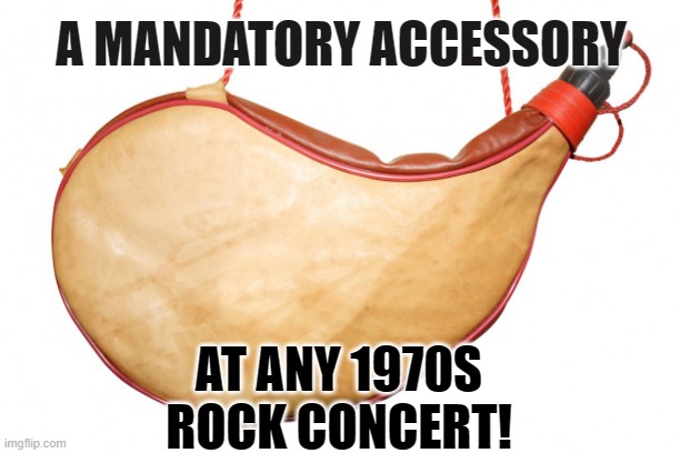 Wineskins Only in CCRH | A MANDATORY ACCESSORY; AT ANY 1970S ROCK CONCERT! | image tagged in canadian classic rock history,classic rock,rock concert,1970s | made w/ Imgflip meme maker