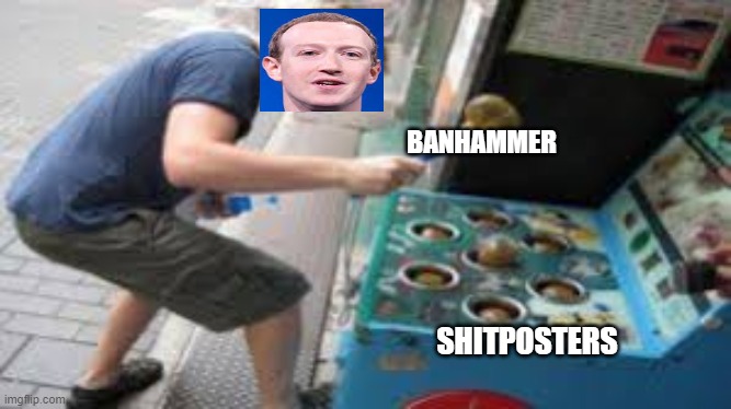 Whack a Shitposter | BANHAMMER; SHITPOSTERS | image tagged in facebook,mark zuckerberg,censorship,shitpost | made w/ Imgflip meme maker