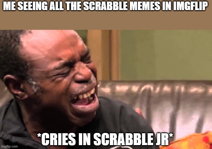 black man cry | ME SEEING ALL THE SCRABBLE MEMES IN IMGFLIP; *CRIES IN SCRABBLE JR* | image tagged in black man cry | made w/ Imgflip meme maker