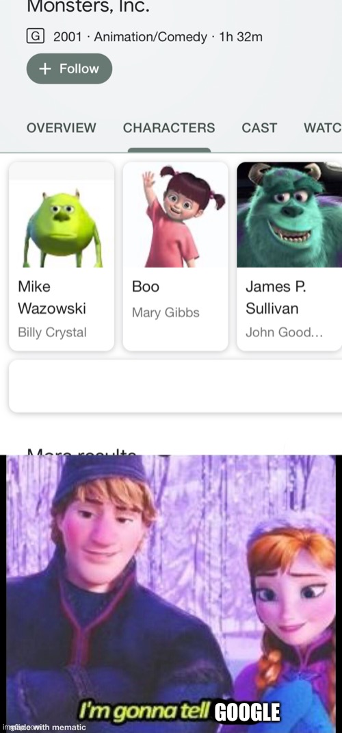 It’s not doing good in fun so I’m posting it here | GOOGLE | image tagged in monsters inc | made w/ Imgflip meme maker