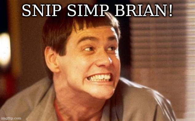 Jim | SNIP SIMP BRIAN! | image tagged in jim | made w/ Imgflip meme maker