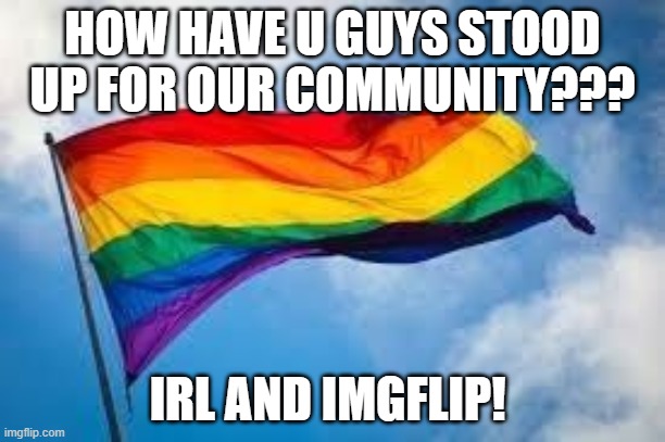 hehe | HOW HAVE U GUYS STOOD UP FOR OUR COMMUNITY??? IRL AND IMGFLIP! | image tagged in rainbow flag,lgbtq | made w/ Imgflip meme maker