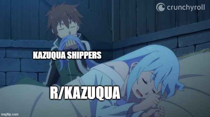 Visit and subscribe to r/Kazuqua in Reddit | KAZUQUA SHIPPERS; R/KAZUQUA | image tagged in kazuma sniffing aqua's hair,reddit,konosuba,advertising,advertisement,AquaSama | made w/ Imgflip meme maker
