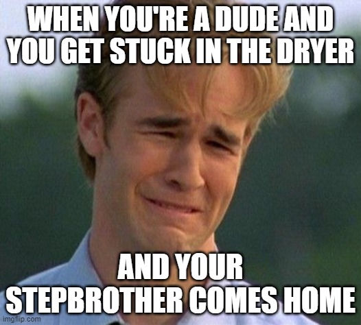 stepbrother | WHEN YOU'RE A DUDE AND YOU GET STUCK IN THE DRYER; AND YOUR STEPBROTHER COMES HOME | image tagged in memes,1990s first world problems,memes | made w/ Imgflip meme maker