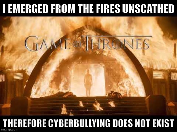 When a memer with an agenda to prove cyberbullying isn’t real hosts a planned BBQ for herself | image tagged in cyberbullying,harassment,daenerys targaryen,daenerys,roast,roasting | made w/ Imgflip meme maker