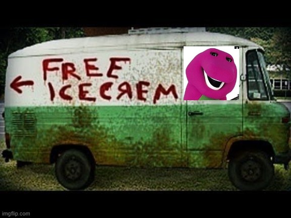 CREEPER BARNEY | image tagged in creepy ice cream van | made w/ Imgflip meme maker