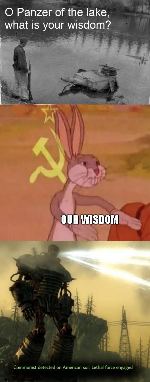 o u r | OUR WISDOM | image tagged in o panzer of the lake,communist detected on american soil | made w/ Imgflip meme maker