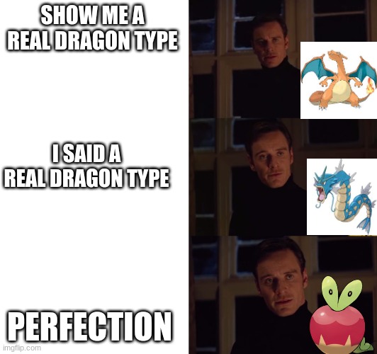 perfection | SHOW ME A REAL DRAGON TYPE; I SAID A REAL DRAGON TYPE; PERFECTION | image tagged in perfection | made w/ Imgflip meme maker