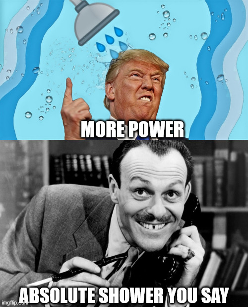 #absolute power shower | MORE POWER; ABSOLUTE SHOWER YOU SAY | image tagged in shower | made w/ Imgflip meme maker
