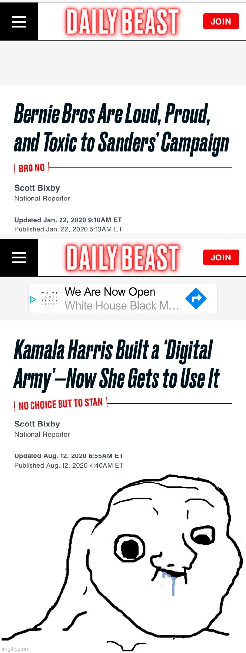 Cognitive dissonance at its finest. | image tagged in brainlet stupid,kamala harris,bernie bros,digital army,hypocrite,cognitive dissonance | made w/ Imgflip meme maker