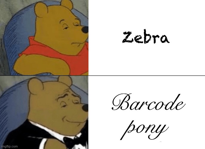 Thank my son for this one. | Zebra; Barcode pony | image tagged in memes,tuxedo winnie the pooh,zebra,barcode,kids say the most amazing things,lol | made w/ Imgflip meme maker